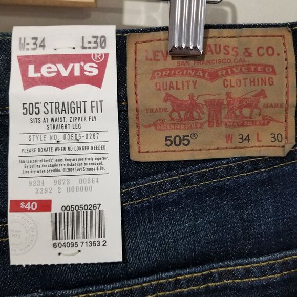 Levis 505 Jeans Men 34x30 Actual 34x29 Regular Fit Straight Blue Denim - Picture 5 of 12